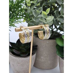 Vintage Mixed Metals Textured Hoop‎ Earrings Post Back